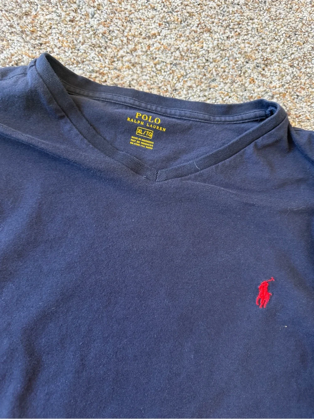 Polo Ralph Lauren Mens XL Navy Long Sleeve V Neck T Shirt Red Pony Logo Preppy